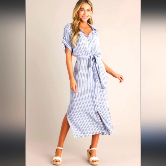Zara TRF Casual Striped Button Down Belted Classic Shirt Dress w Front Pockets - Picture 1 of 7